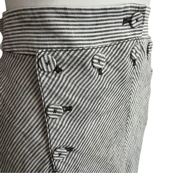 J. Crew Linen Size 4 Midi Sailor Button A-Line Skirt Striped Lace Up Back - Picture 8 of 10